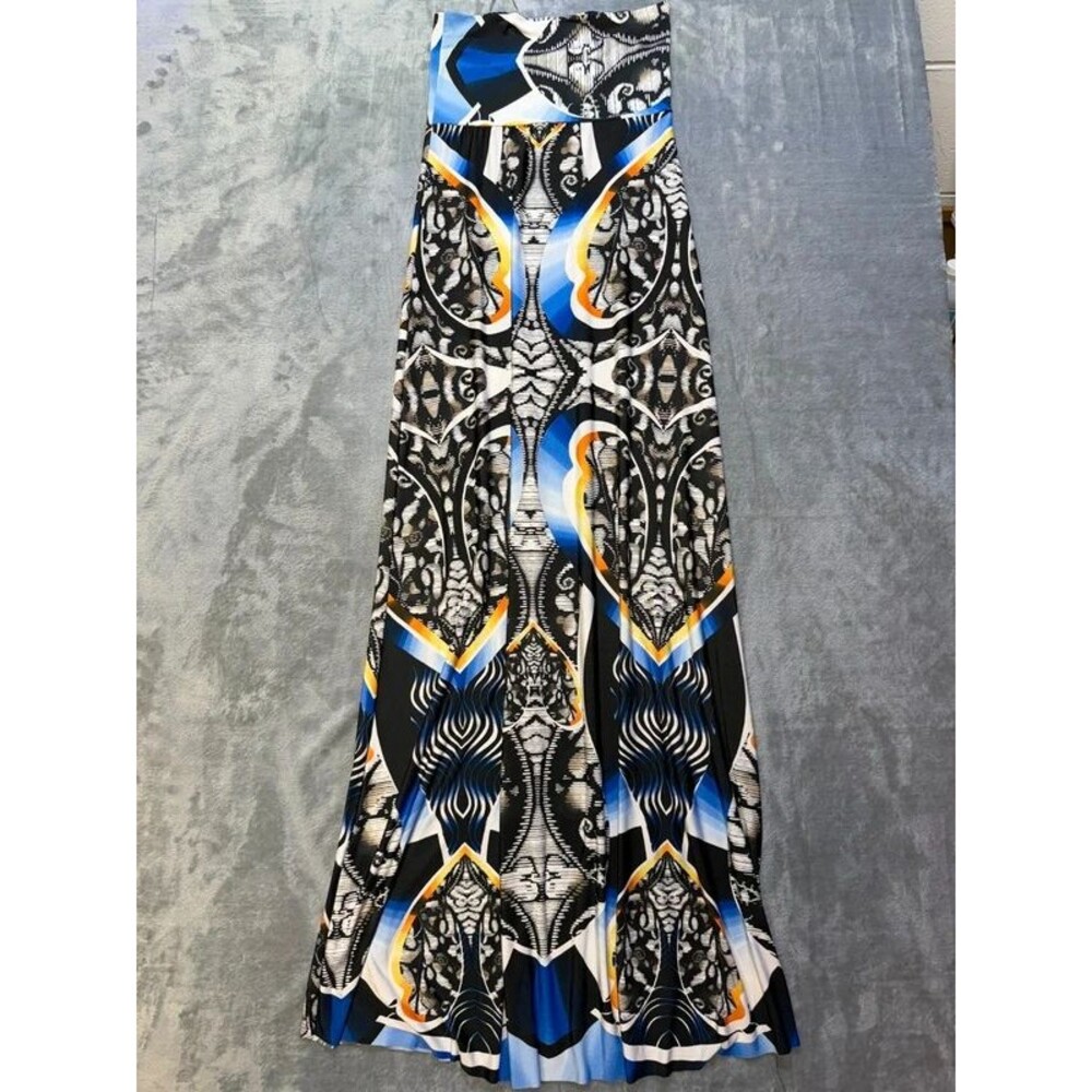 J Uptown USA Womens Small Black Blue Abstract Geometric Strapless Maxi Dress - Picture 2 of 6